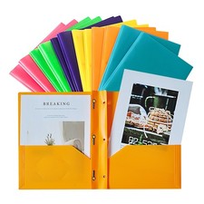 2 Pocket Folders With Prongs Plastic 3 Hole Punched Letter Assorted 12 PCS