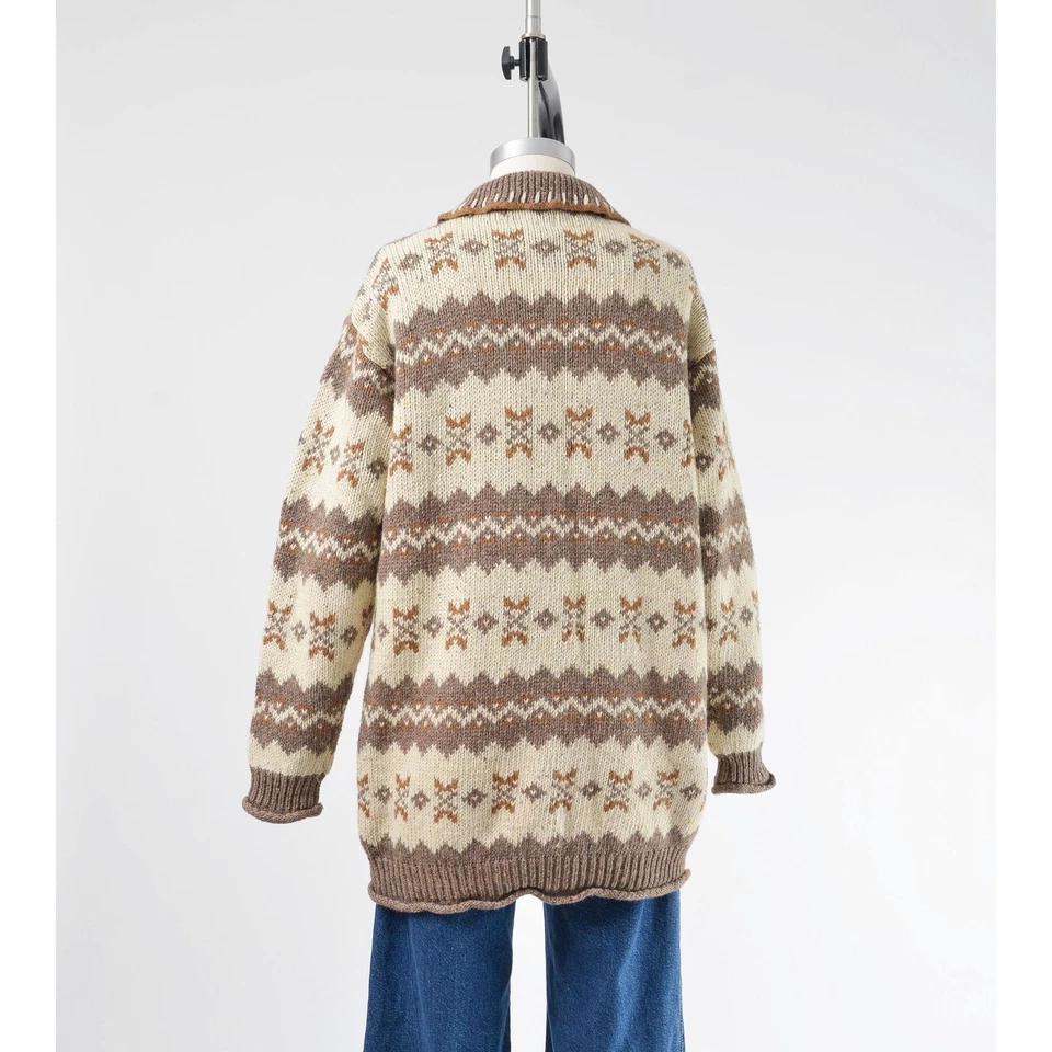 Vintage 90s Fair Isle Striped Collared Oversized Fit Ramie Wool Knit Sweater S M - Image 4 of 4