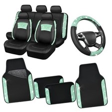 CAR PASS Universal Leather Lace Car Seat Covers Full Set for Women Girls, Mint