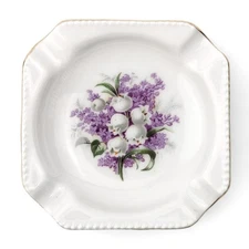 Porcelain Trinket Dish Delicate Ashtray Bavaria Germany White Purple Floral 3"