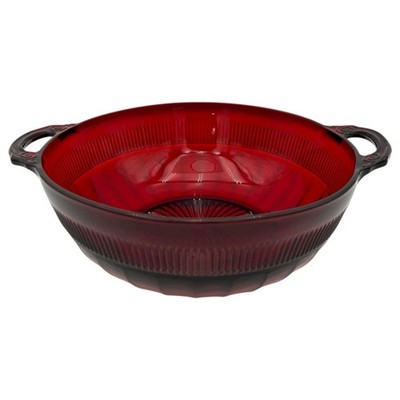 VTG 1936-40 Anchor Hocking Coronation Royal Ruby Large Handled Fruit Bowl 9.75''