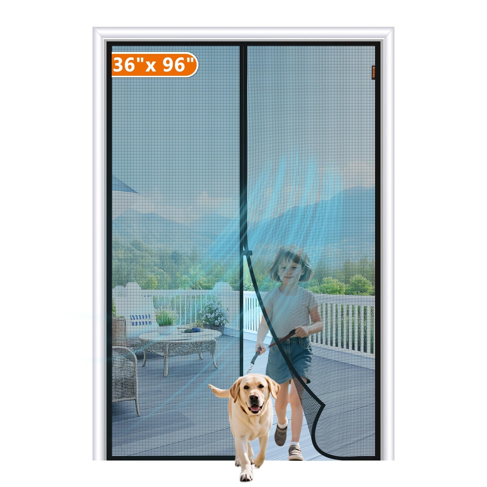36 x 96 Inch Magnetic Screen Door with 38 x 97 Inch Strong Mesh