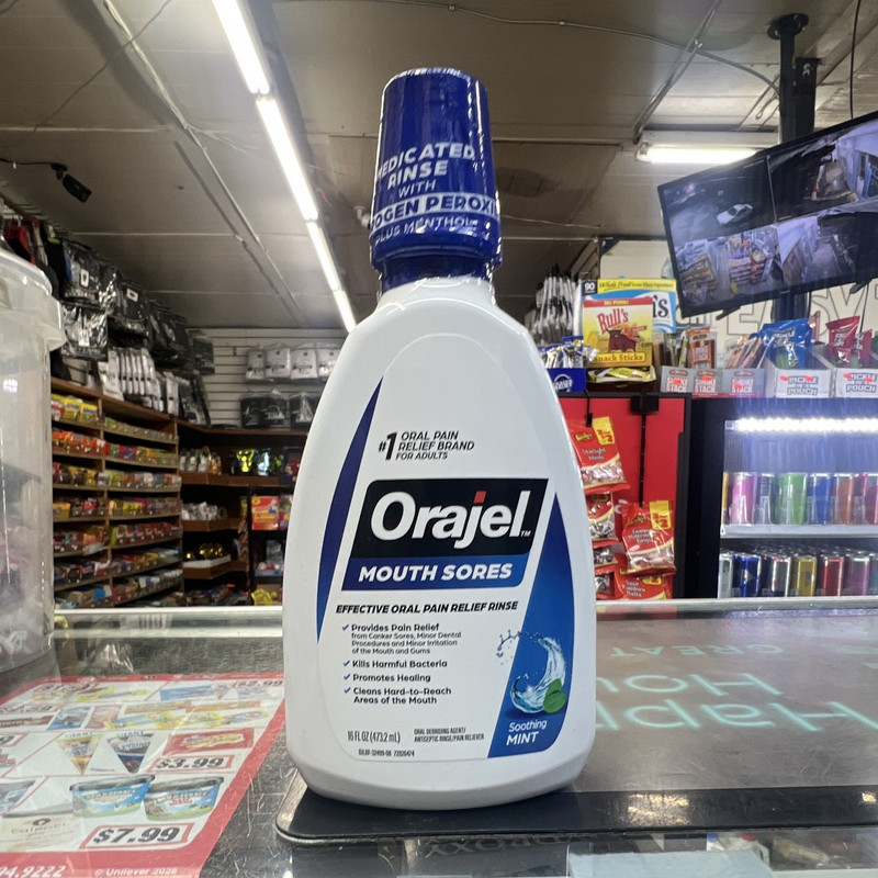 Orajel Mouth Sores Oral Pain Relief Rinse, Soothing Mint, Alcohol-Free 16 fl oz