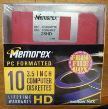 MEMOREX 10 3.5 INCH COMPUTER DISKETTES - PC FORMATTED HD - NEW / SEALED BOX