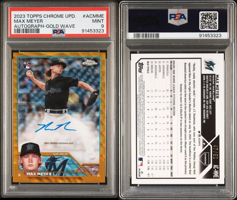 2023 Topps Chrome Update Autographs MAX MEYER RC PSA 9 Gold Wave Refractor /50 - Image 3 of 3