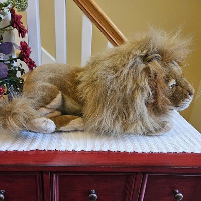 Hansa Toy International Realistic Large Plush Male Lion Resting 25'' Back - Front