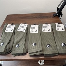 Mens Top Man Army Green Crew Socks 5 Pairs UK Large One Size
