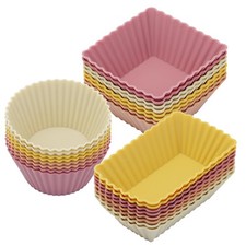 24Pack Silicone Muffin Cups, Reusable Cupcake Liners Molds for Baking, 3 Shap...