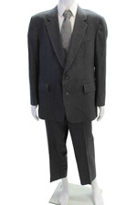 Hart Schaffner Marx Mens Striped Two Button Suit Gray Red Wool Size 46/39