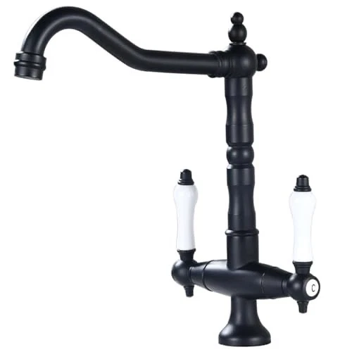 Rubinetti per lavabo retrò Miscelatore monocomando Acqua calda fredda Rubinetti per lavabo stile vintage Miscelatore lavabo monoforo, Nero B, Alto