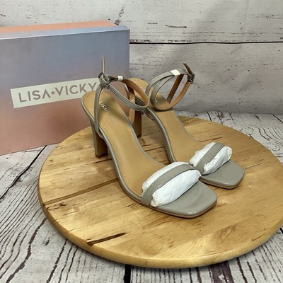 Lisa Vicky Shoes Womens Size 9M Pebble Patent Puter Gray Grace Open Toe