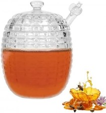 Glass Honey Jar with Dipper and Lid, 220ml Honey Dispenser Glass Jar Container,