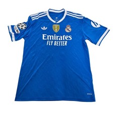 Real Madrid Arda Guler 15 Away Jersey Blue XL 2024-25 UCL FIFA Patches
