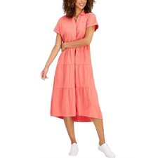 Tommy Hilfiger Cotton Midi Tiered Dress in Coral Size XL