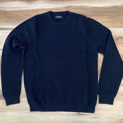 Nordstrom Crewneck Sweater Mens M Minimalist Cotton Blend Honeycomb Knit Black