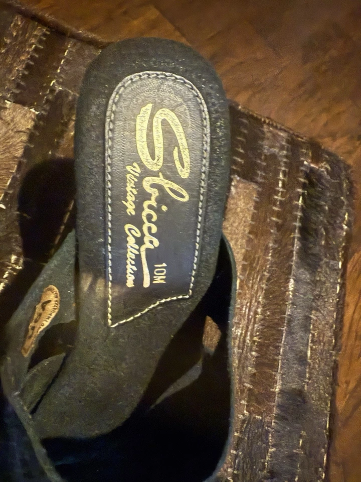 Sandalias de plataforma retro de cuero auténtico negras de colección años 70’s, para mujer talla 10, ¡raras! Foto 3 de 4