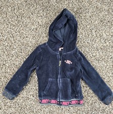 Juicy Couture Toddler Girls Sz 3T Zip Up Velour Hoodie Dark Blue Pink Y2K
