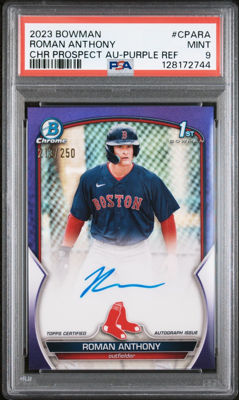 2023 Bowman Chrome 1st Bowman Auto Roman Anthony Purple Refractor /250 PSA 9