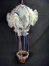 Vtg  Babies Cloth Hanging Hot Air Balloon  Music Box Lace Ribbon Cloth Decor