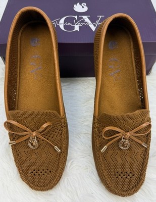 Gloria Vanderbild Rita Knit Slip On Women s Flat Shoes sz 9 Whiskey/Brown NWB