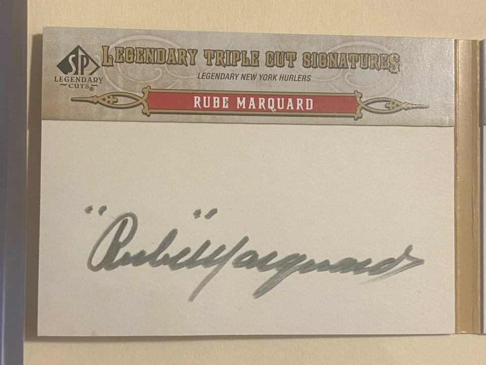 2011 SP LEGENDARY CUTS RUBE MARQUARD CARL HUBBELL HOYT WILHELM TRIPLE AUTO 5/5 - Image 2 of 4