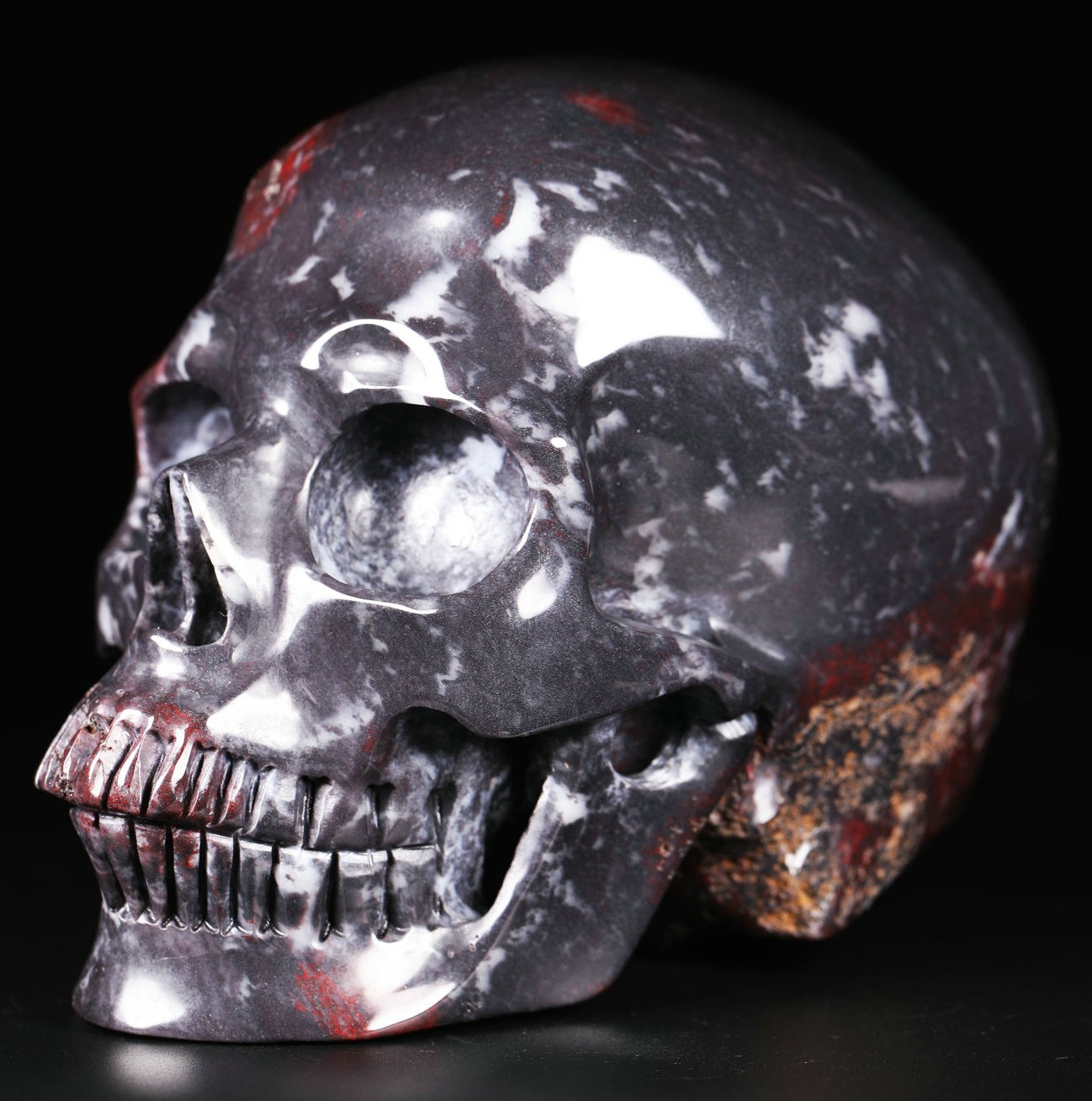 Huge 5.0" Chicken Bloodstone Carved Crystal Skull, Realistic, Crystal Healing