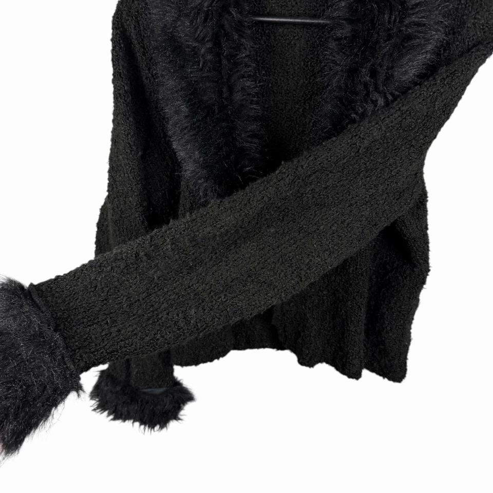 Cárdigan abierto negro vintage KOOKAI con ribete de piel sintética para mujer talla 2 hecho en FRANCIA Foto 4 de 4