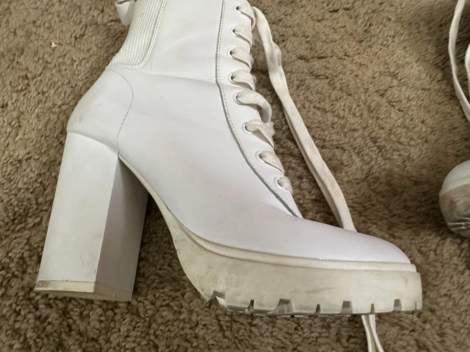 Botas Steve Madden Latch blancas plataforma con cordones tacón bloque talla 7,5 M Foto 4 de 4