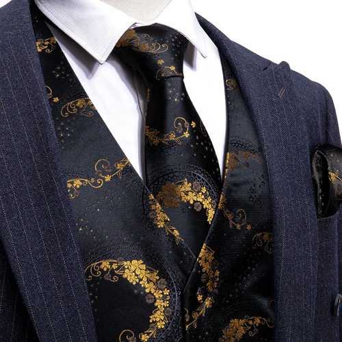 Men's Tuxedo Vest & Bowtie/Necktie Set, Classic Formal Waistcoat Paisley Floral - Picture 197 of 224