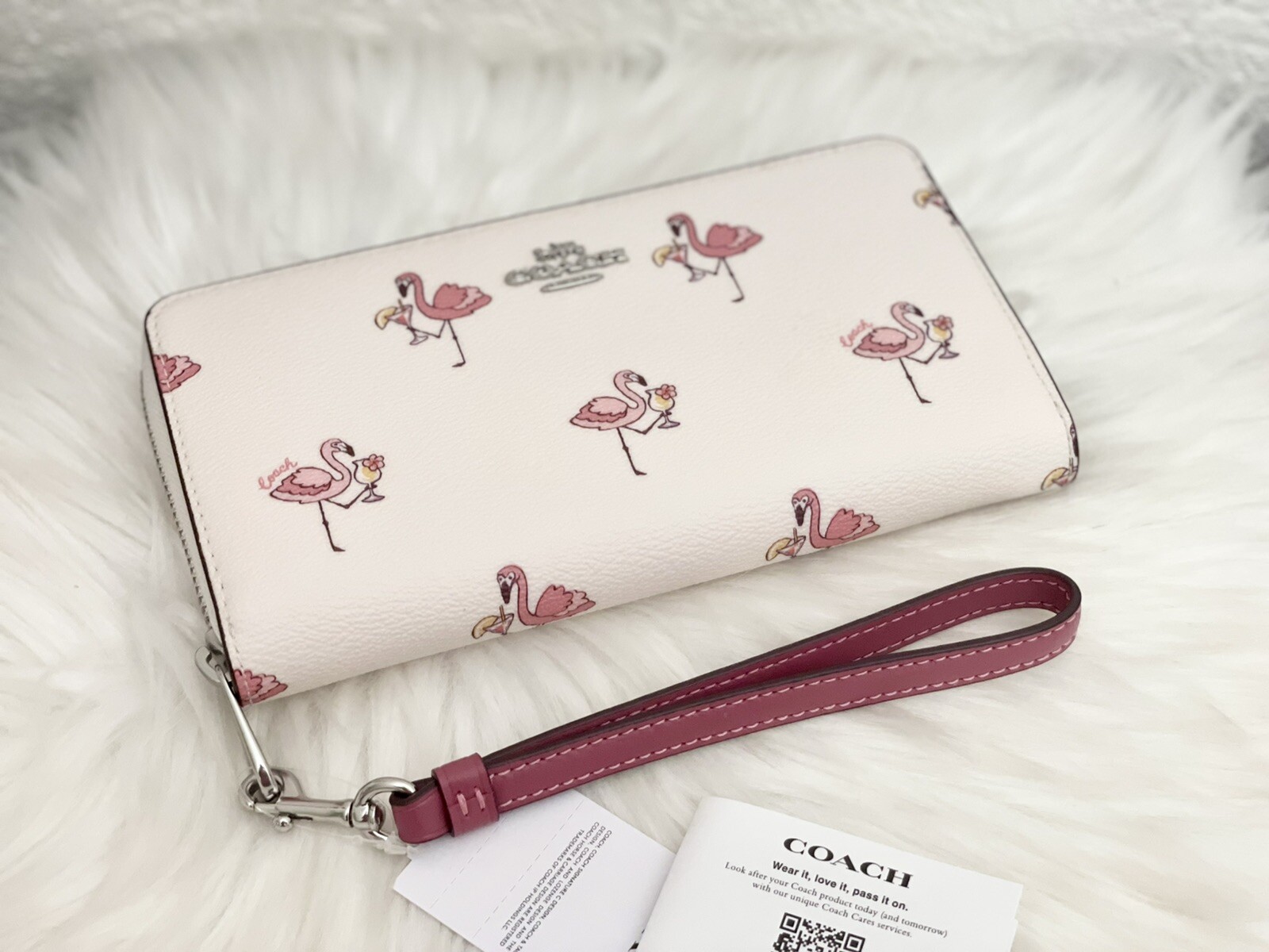 NWT Coach Long Zip Around Wallet With Flamingo Print CJ596 eBay