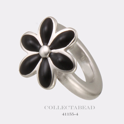 Authentic Endless Sterling Silver Black Enamel Flower Silver Bead 41155-4