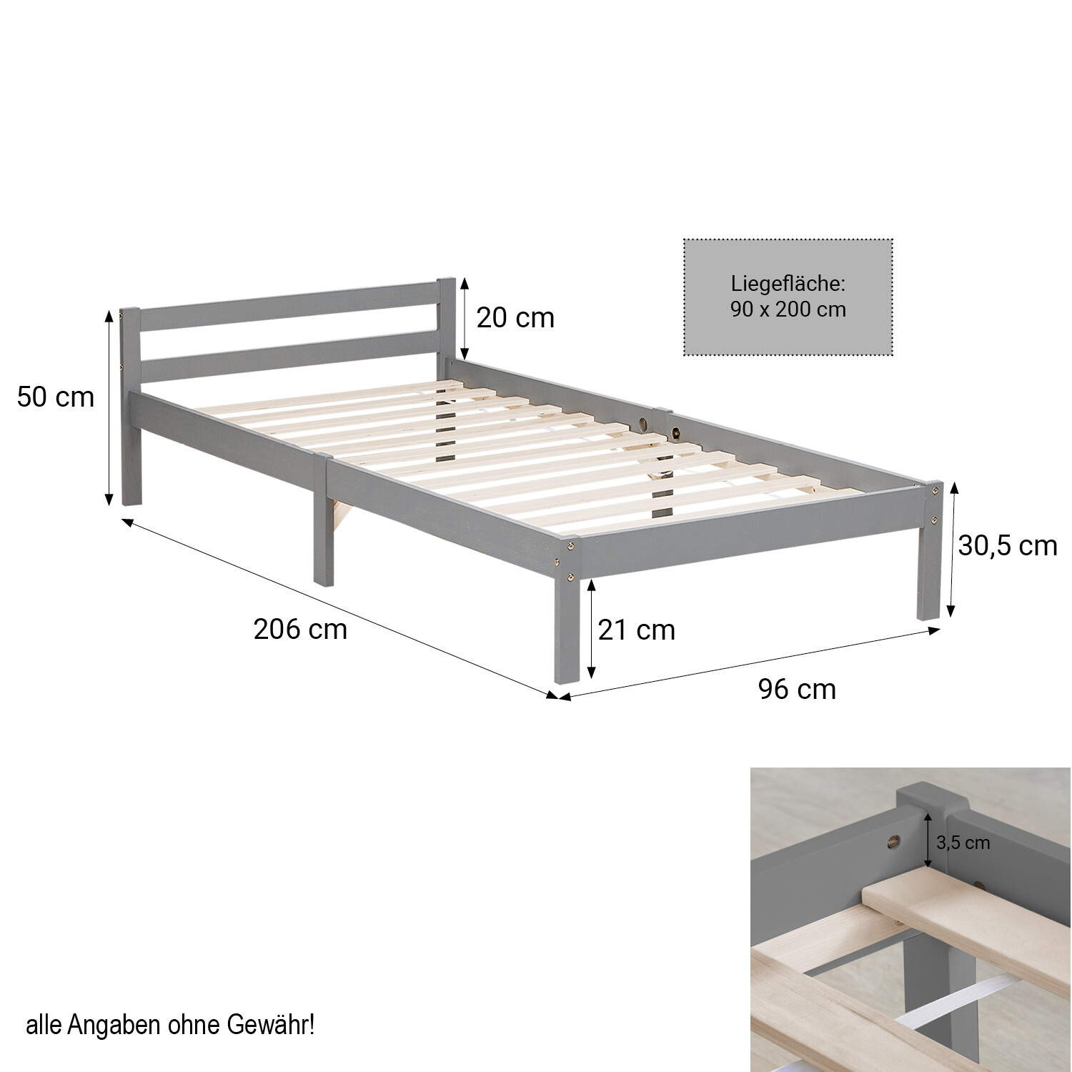 Einzelbett 90x200 cm mit Lattenrost Holz Bett Bettgestell Jugendbett Homestyle4u