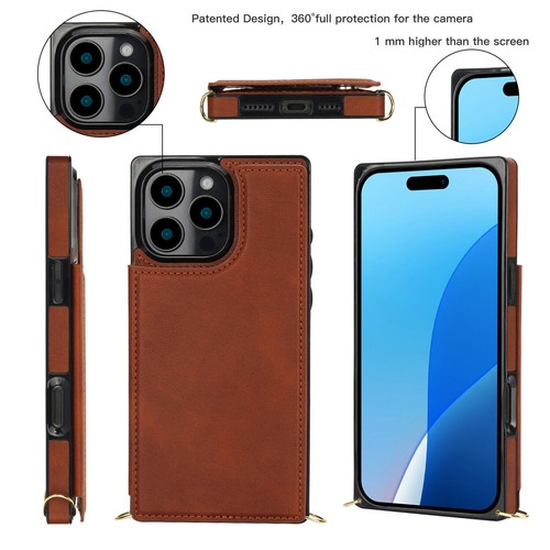 Luxury Leather Crossbody Card Slot Cover Case for 16 15 14 13 12 11 Pro Max XR - Picture 3 of 58