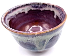 Double Leaf Stamped Multi Colored Small  Drip Glaze Bowl 4" Beautiful