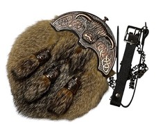 Men's Scottish Full dress Fur Sporran 3 Tassel Cow Sporran  Chain Belt