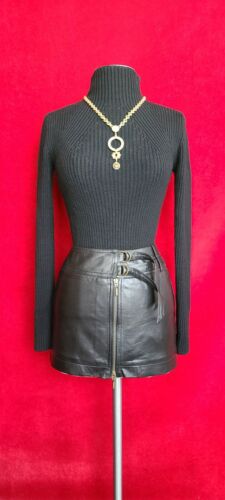 Vintage Plein Sud Black Zip Up Leather Mini Skirt 