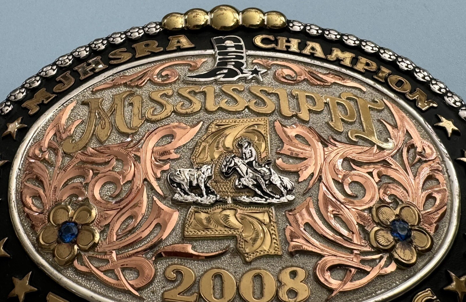 Vintage 2008 Mississippi MJHSRA Boys Cutting Champion Gist Trophy Belt Buckle