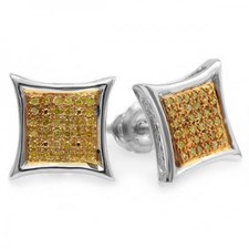 0.15 CT Sterling Silver Yellow Round Diamond Micro Pave Kite Shape Stud Earrings