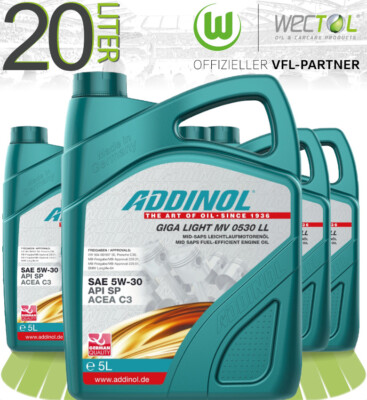 Addinol GIGA LIGHT MV 0530 LL Longlife Motoröl 5W30 5W-30 VW 504 507 4x 5 Liter