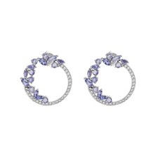 Round Designer Stud Earrings Natural Tanzanite 925 Sterling Silver Jewelry Gift