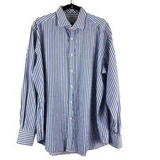 Jack Stone Thomas Dean Blue Stripe Gingham Contrasting Cuff Button Down Shirt