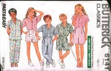 6141 Butterick Vintage SEWING Pattern Girls Loose Fitting Shirt Pants Shorts OOP
