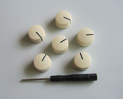 6x Vintage Barrel Guitar AMP Knob Round Amplifier Knobs w/ Set Screw Aged White