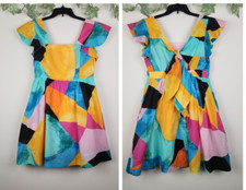 New York Company Size M Multicolor Tie Back Cotton Dress with Pockets