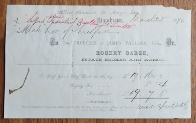 1870 Robert Barge Nachlassmakler Manchester St Mary s Gate Mietbeleg