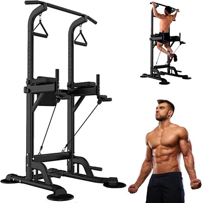 Power Tower Pull Up Bar for Home Gym Adjustable Height Workout Dip Station