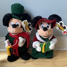 VTG Christmas Caroling Mickey  Minnie Mouse Plush Walt Disney World Disneyland