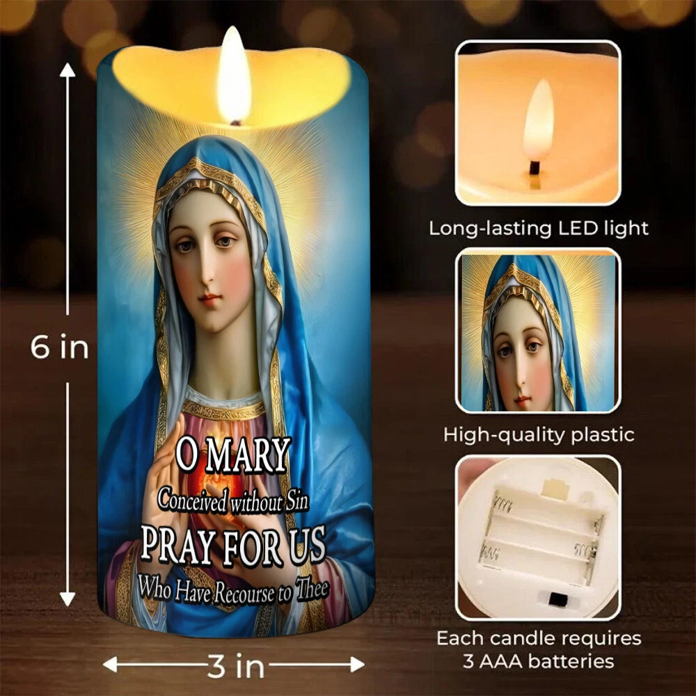 Mary Virgin Immaculate Heart LED Candle Pray For Us Christmas Gifts