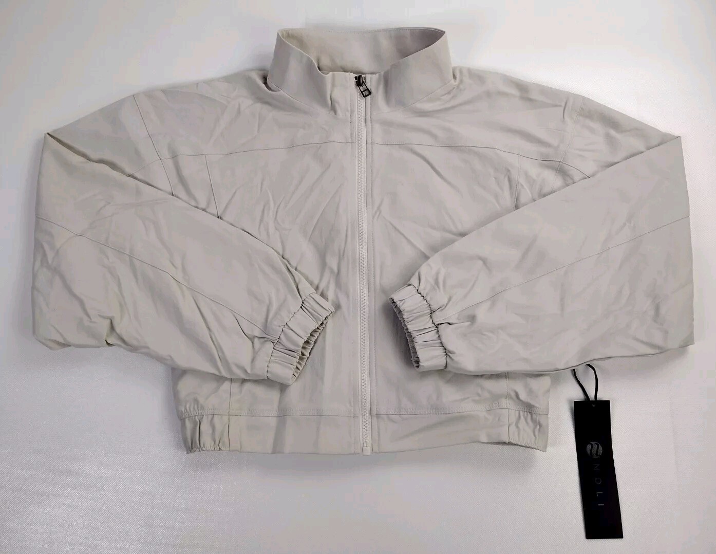 Noli Yoga Fitted Cropped Bomber Jacket Zip Up Track Style Size Large in Stone