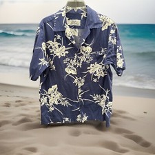 Vtg 80s Hilo Hattie Cotton Blue Hawaiian Shirt L Great Condition  